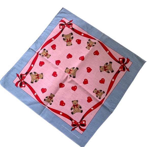 Vintage Teddy Bear Bandana Pink and Blue Whimsical Kidcore Festival Cute - Picture 4 of 6